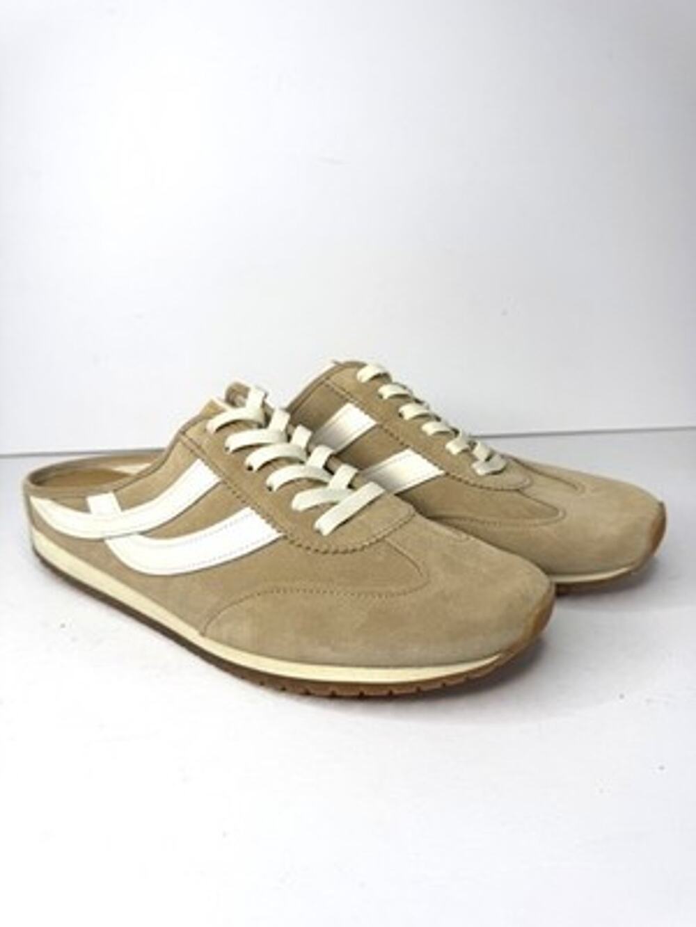 Vince Suede Mule Shoes Womens Size 10 Beige Backless Lace Up Sneakers Comfort